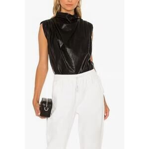 Amanda Uprichard Sleeveless Fabienne Top Black Faux Leather Size Small